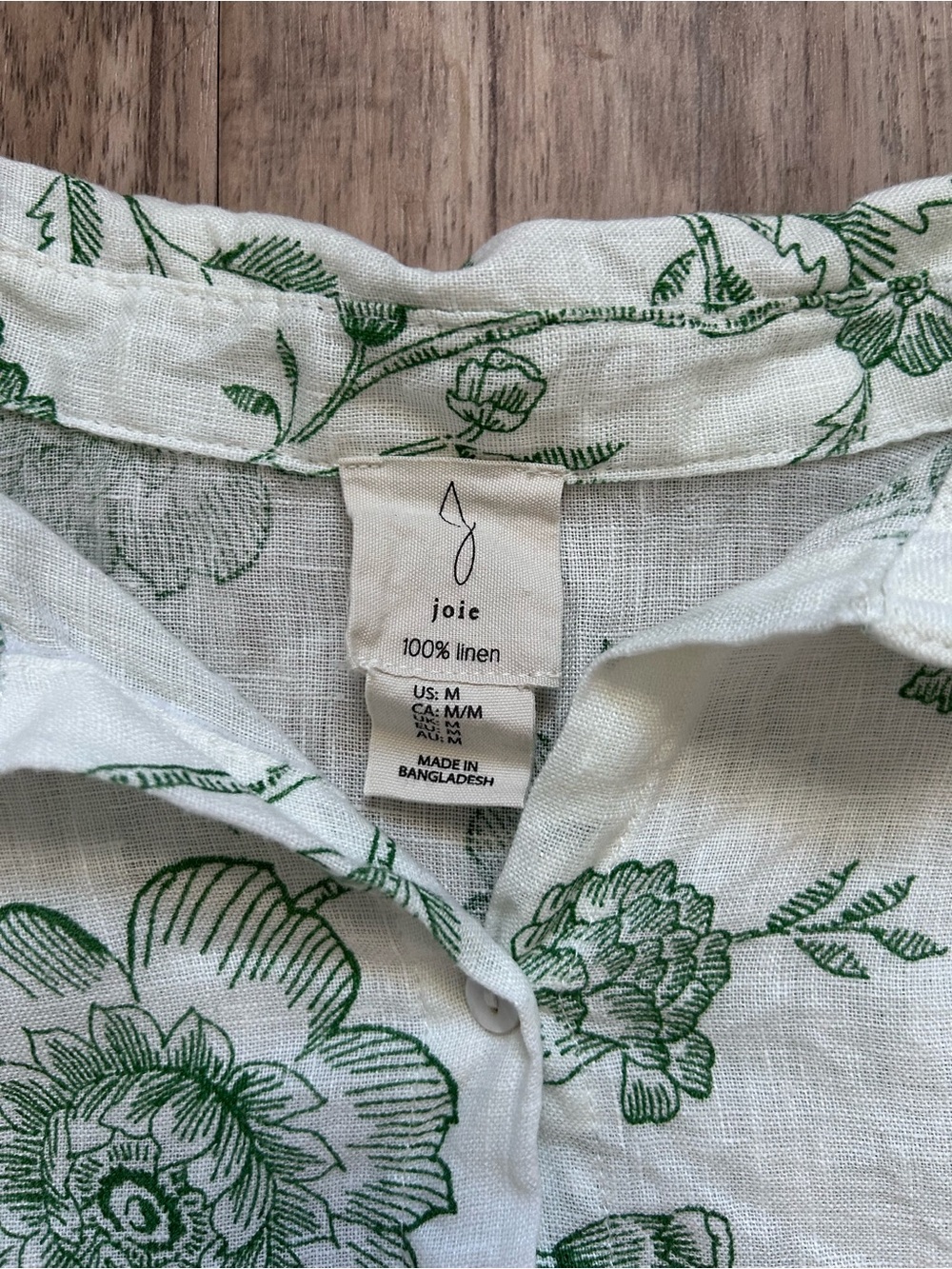 Joie White 100% Linen Button-Up Shirt with Green Floral Print summer beachy - Picture 3 of 8